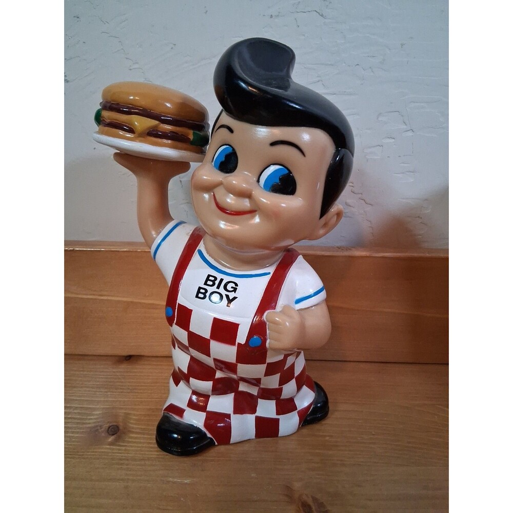 Vtg Bob’s Big Boy 8” Plastic Vinyl Money Coin Bank Burger 2001 advertising